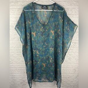 AZURA Sheer Kimono Moody Kaftan Cover Up Animal Silhouettes One Size Blue Green